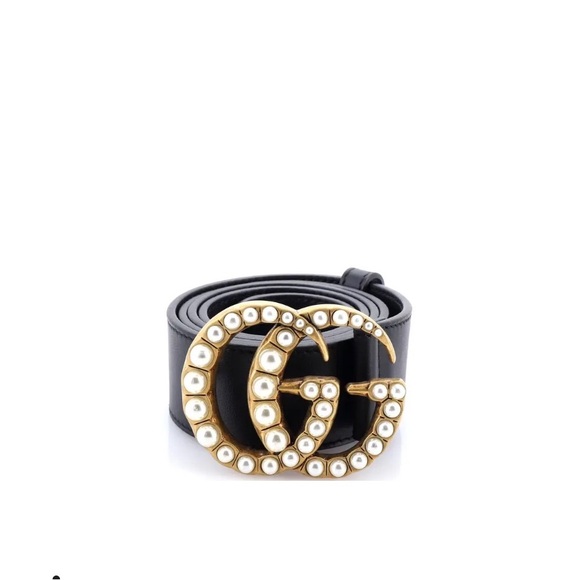 Authentic Gucci Black Belt with Gold Pearl Buckle - Picture 1 of 3